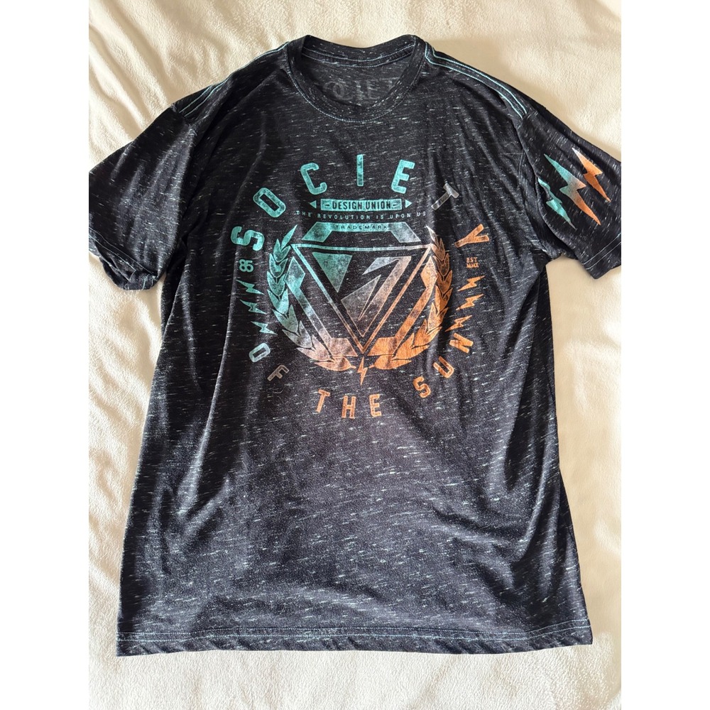 Society Design Union Buckle Mens Charcoal Slub Graphic T-Shirt L Short Sleeve